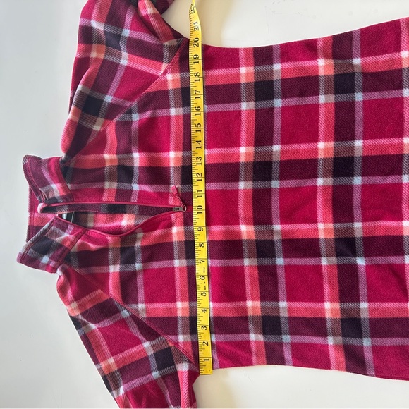 Eddie Bauer fleece 1/4 zip plaid pullover pink maroon SIZE Medium NWT - Picture 10 of 12